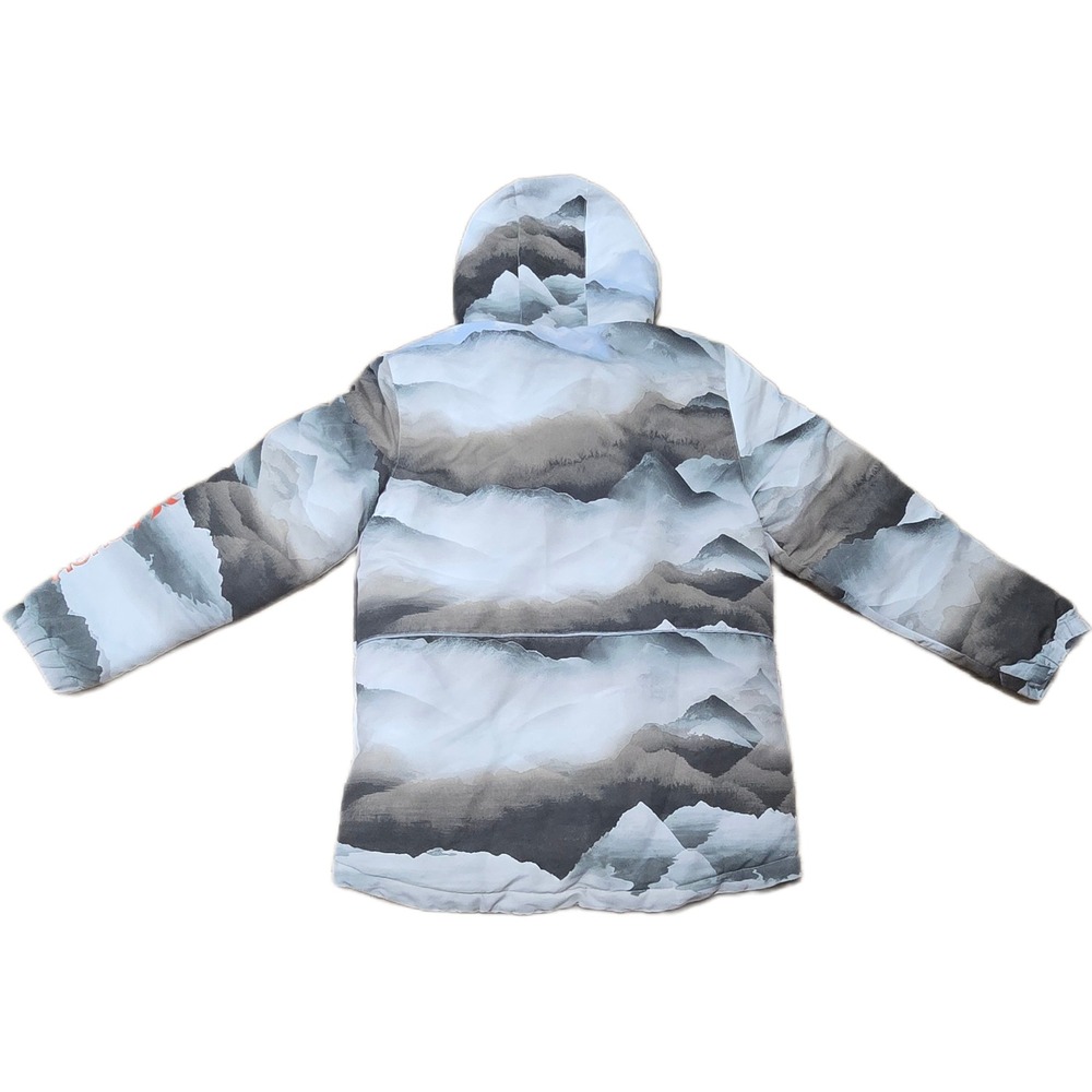 Hurley Boys XL Mountain Print Hooded Puffer Jacket Orange Fleece Lined - Picture 13 of 14
